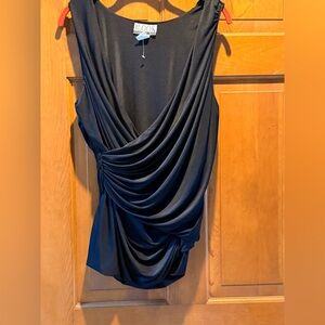 Randolph Duke Black Draped Ruching Women's Blouse Sleeveless